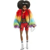 Barbie Extra Puppe mit Afro und Regenbogen-Jacke, inkl. Haustier
