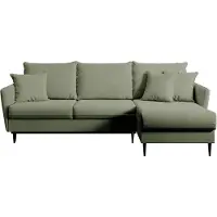 Selsey Volio – Ecksofa mit Schlaffunktion, Samt wasserabweisend, Universal, Füße Schwarz, Salbeigrün