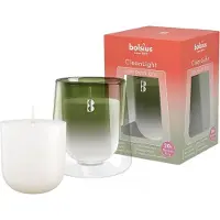 Bolsius 4 Stück cleanlight transparentes Glas 115/55 mit Nachfüllpackung (20 Stunden) Gardenia - Fig