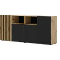 Homlando Kommode AURIS 4D 180 cm Schrank mit 4 Türen, Artisan Eiche / Schwarz Matt
