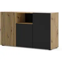 Homlando Kommode AURIS 3D 135 cm Schrank mit 3 Türen Artisan Eiche / Schwarz Matt