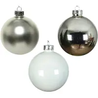 Décoris Weihnachtskugel glas d8 cm weiß/zlvr ass 16pcs Weihnachten (wit)