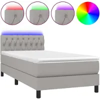 vidaXL Boxspringbett mit Matratze & LED Hellgrau 90x190 cm Stoff
