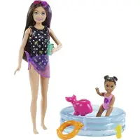 Barbie Skipper Babysitter Puppe, Spielset mit Baby-Puppe und Pool