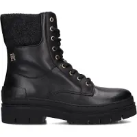 Tommy Hilfiger Damen Schnürstiefeletten/ Combat Boots/ Winterboots FEMININE FELT LACE UP BOOTIE Schwarz Leder-Textil-Mix Größe: 39