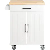 SoBuy FKW119-WN Küchenwagen mit Rollen Servierwagen mit Arbeitsplatte Rollwagen Küche Kücheninsel Küchenschrank Weiß-Natur BHT ca. 74,5x91x45,5cm