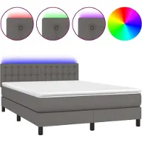 vidaXL Boxspringbett mit Matratze & LED Grau 140x190 cm Kunstleder