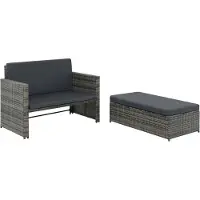 vidaXL 2-tlg. Garten-Lounge-Set mit Auflagen Poly Rattan Grau