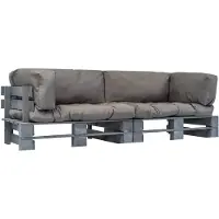 vidaXL 2-tlg. Outdoor-Sofa-Set Paletten mit Kissen in Grau Kiefernholz