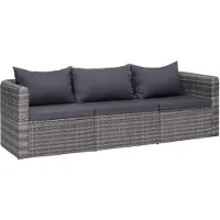 vidaXL 3-tlg. Garten-Sofagarnitur mit Kissen Grau Poly Rattan