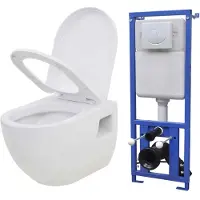vidaXL Hänge-Toilette mit Einbau-Spülkasten Keramik Weiß