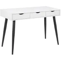 Ebuy24 Nete Schreibtisch mit 3 Schubladen in weiss und schwarzen Metallbeinen.