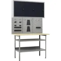 vidaXL Werkbank mit 3 Werkzeugwänden und 1 Wandschrank