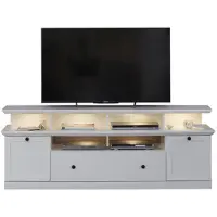 Ebuy24 Brax TV Tisch mit 1 Tv Ablage, 2 Türen, 4 Ablage und 1 Klapptür, weiss.