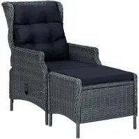 vidaXL Gartensessel Verstellbar mit Fußhocker Poly-Rattan Dunkelgrau