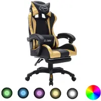 vidaXL Gaming-Stuhl mit RGB LED-Leuchten Gold und Schwarz Kunstleder