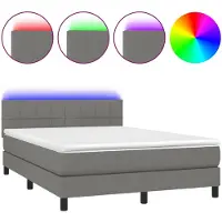vidaXL Boxspringbett mit Matratze & LED Dunkelgrau 140x190 cm Stoff