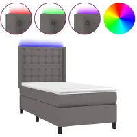 vidaXL Boxspringbett mit Matratze & LED Grau 90x190 cm Kunstleder