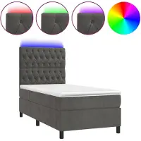 vidaXL Boxspringbett mit Matratze & LED Dunkelgrau 80x200 cm Samt