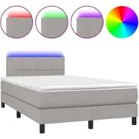 vidaXL Boxspringbett mit Matratze & LED Hellgrau 120x200 cm Stoff