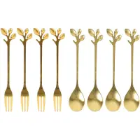 OTIX Gebäckgabeln und Teelöffel 8 Stück Gold mit Blättern Dessertgabeln Kuchengabeln LEAF