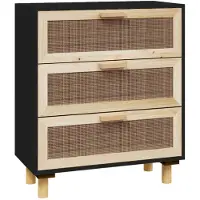 vidaXL Sideboard Schwarz 60x30x70cm Massivholz Kiefer und Natur-Rattan