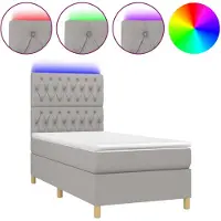 vidaXL Boxspringbett mit Matratze & LED Hellgrau 80x200 cm Stoff