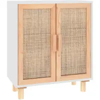vidaXL Sideboard Weiß 60x30x70 cm Massivholz Kiefer und Natur-Rattan
