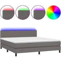 vidaXL Boxspringbett mit Matratze & LED Grau 160x200 cm Kunstleder