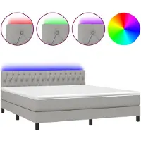 vidaXL Boxspringbett mit Matratze & LED Hellgrau 160x200 cm Stoff