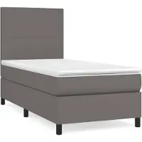 vidaXL Boxspringbett mit Matratze Grau 90x190 cm Kunstleder