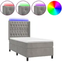vidaXL Boxspringbett mit Matratze & LED Hellgrau 100x200 cm Samt