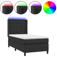 vidaXL Boxspringbett mit Matratze & LED Schwarz 90x200 cm Kunstleder