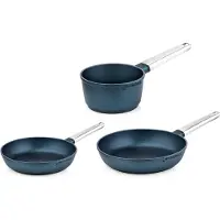 WESTINGHOUSE Performance Pfannenset (Bratpfanne ø 24 und 28 cm + Stieltopf ø 18 cm) - Blau - Induktion und alle anderen Wärmequellen