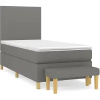 vidaXL Boxspringbett mit Matratze Dunkelgrau 90x200 cm Stoff