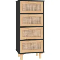vidaXL Sideboard Schwarz 40x30x90cm Massivholz Kiefer und Natur-Rattan