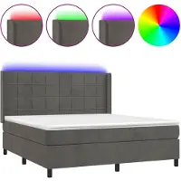 vidaXL Boxspringbett mit Matratze & LED Dunkelgrau 180x200 cm Samt