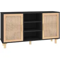vidaXL Sideboard Schwarz 105x30x60 cm Massivholz Kiefer Natur-Rattan