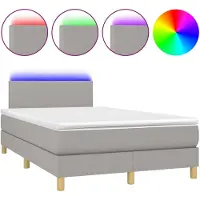 vidaXL Boxspringbett mit Matratze & LED Hellgrau 120x200 cm Stoff