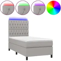 vidaXL Boxspringbett mit Matratze & LED Hellgrau 90x190 cm Stoff