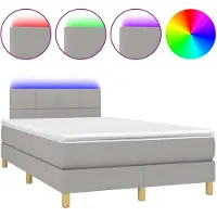 vidaXL Boxspringbett mit Matratze & LED Hellgrau 120x200 cm Stoff