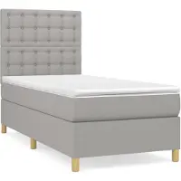 vidaXL Boxspringbett mit Matratze Hellgrau 90x190 cm Stoff