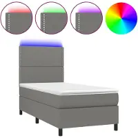 vidaXL Boxspringbett mit Matratze & LED Dunkelgrau 100x200 cm Stoff