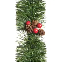 Christmas Decoration Grasgirlande 10cm mit Beeren und Zapfen 2,7m Grün / Rot