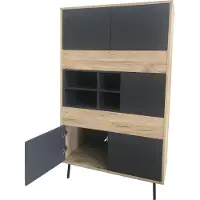 Möbilia Highboard | 5 Türen, 4 offene Fächer | MDF mit glatter Folierung | Beine Metall | B 78 x T 39 x H 130 cm | 25020100 | dunkelanthrazit – natur | Serie SIDEBOARD