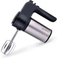 Alpina Switzerland Elektrischer Handmixer - 230 V - 6 Geschwindigkeitsstufen - Elektrischer Mixer - 400 W - 2 Schneebesen und 2 Knethaken - mit Ablageständer - Küchenmixer - ABS/Edelstahl - Schwarz