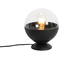 QAZQA - Retro Retro-Tischlampe schwarz mit klarem Glas - Eclipse I Wohnzimmer I Schlafzimmer - Kugel I Kugelförmig - LED geeignet E27