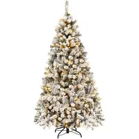 Costway 180 cm Weihnachtsbaum mit Schnee Premium PVC Nadeln mit LED Lichtern Kunstbaum Weihnachten