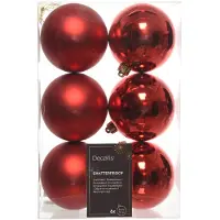 Décoris Weihnachtsbaumkugeln Bruchfest 8 cm 6 Stueck Rot Glanz Matt
