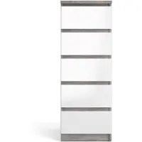Ebuy24 Nada Kommode hoch und schmal mit 5 Schubladen, beton Nachbildung,weiss hochglanz.